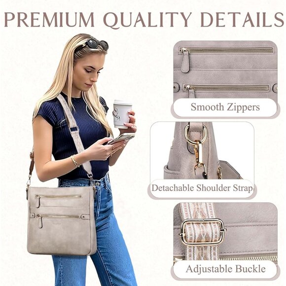 Women Crossbody Bag Vegan Leather Multi-pocket Compact Stylish Gift - Picture 4 of 7